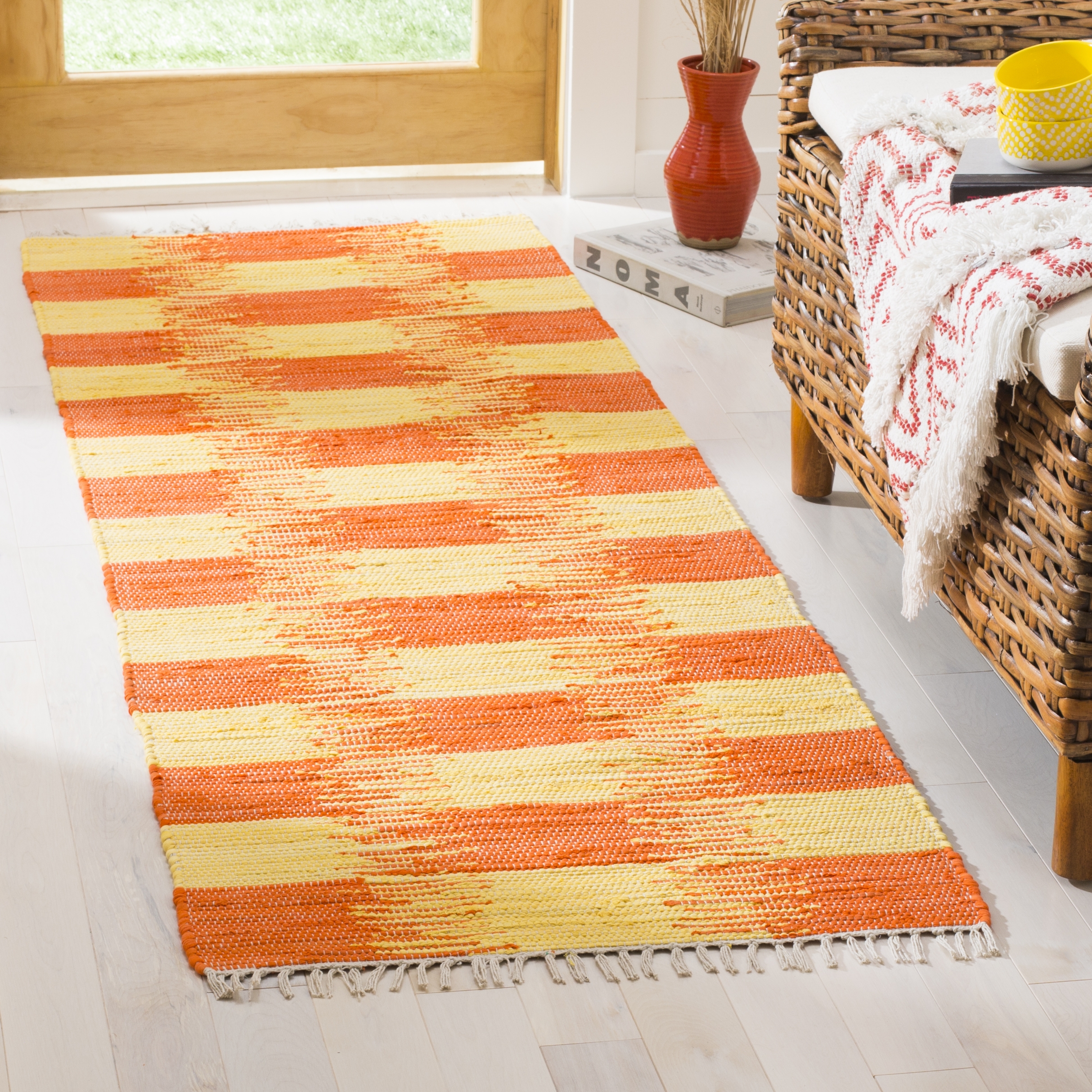 Arlo Home Hand Woven Area Rug, MTK721C, Yellow/Orange,  2' 3" X 7' - Image 1