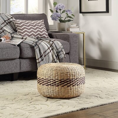 Bay Isle Home™ Two-Toned Water Hyacinth Woven Ottoman - Rice Nut Weave Foot Rest For Accent Chairs - Home Décor Piece For The Contemporary Home (Flat Round, 19.68" X 11.8") - Image 0