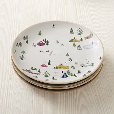 Holiday Skiers Dinner Plate, Stoneware, Skier, Each - Image 0