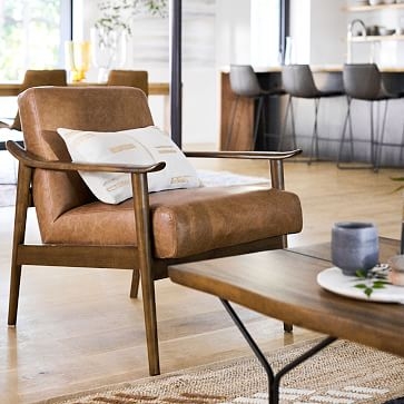 Midcentury Show Wood Leather Chair, Nero/Pecan, set of 2 - Image 4