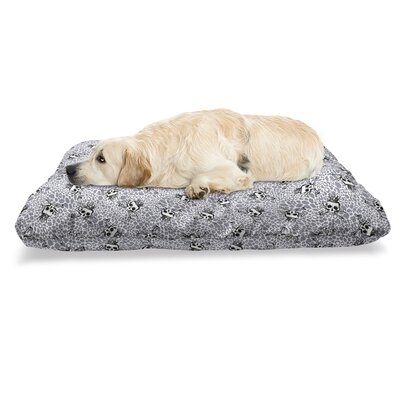 Ambesonne Skull Pet Bed, Crowned Skull Crossbones Illustration Against Animal Skin Print Pattern, Chew Resistant Pad For Dogs And Cats Cushion With Removable Cover, 24" X 39", Black White Purplegrey - Image 0