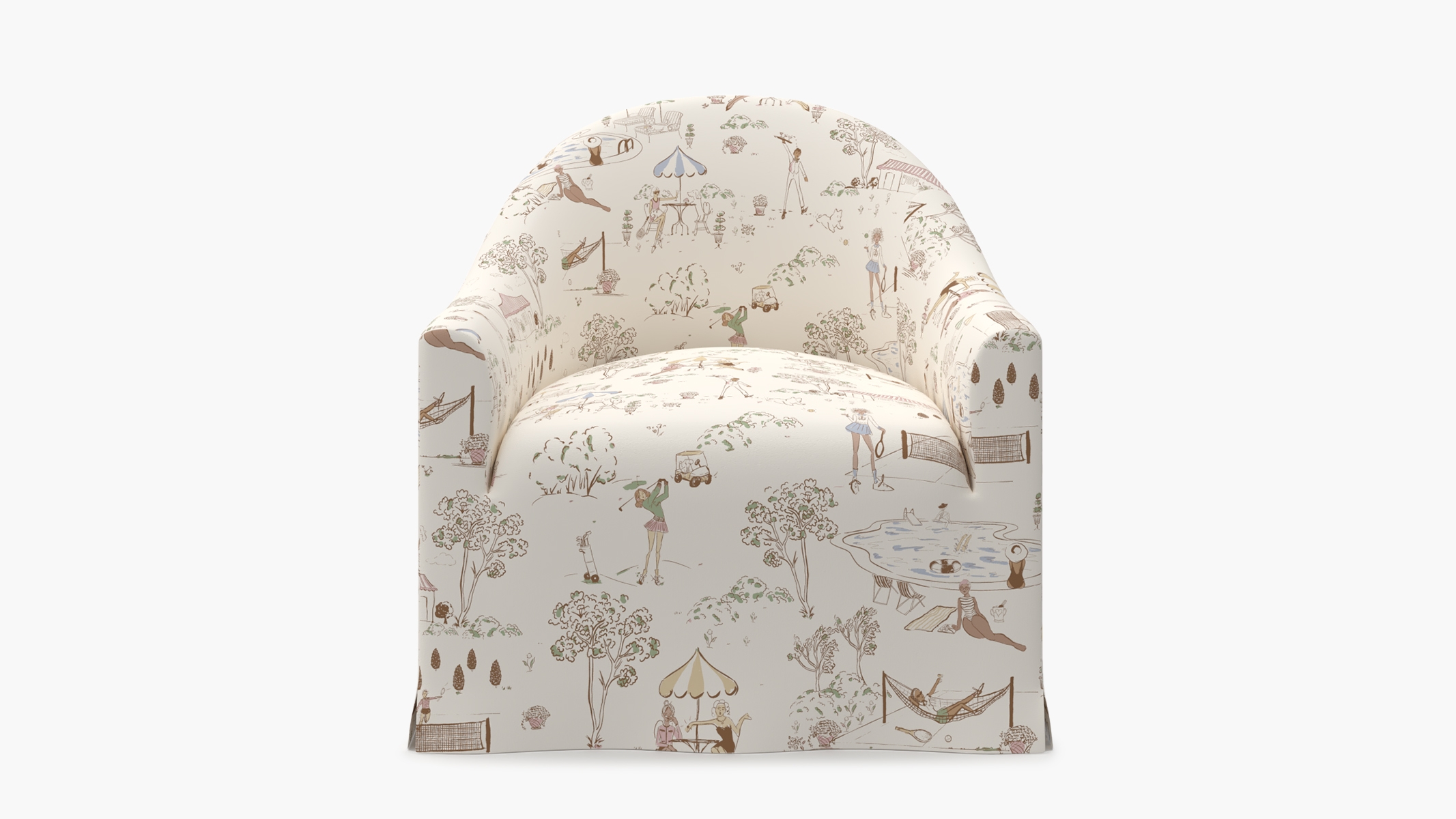 Slipcover Swivel Chair, Multi Country Club Toile - Image 0