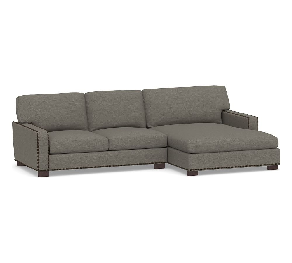 Turner Square Arm Upholstered Left Arm Loveseat with Double Wide Chaise Sectional and Nailheads, Down Blend Wrapped Cushions, Chunky Basketweave Metal - Image 0