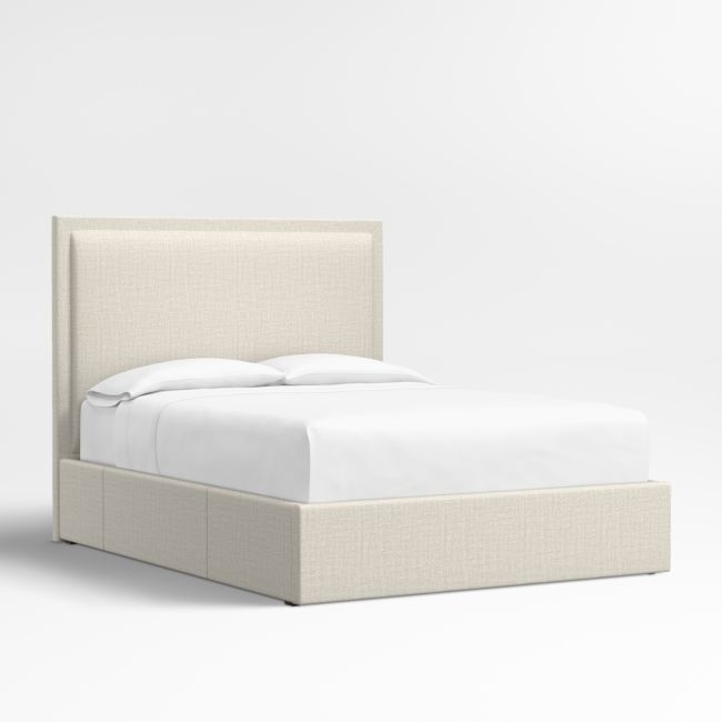Meraux 56" Natural Beige Upholstered Queen Headboard with Storage Bed Base - Image 0