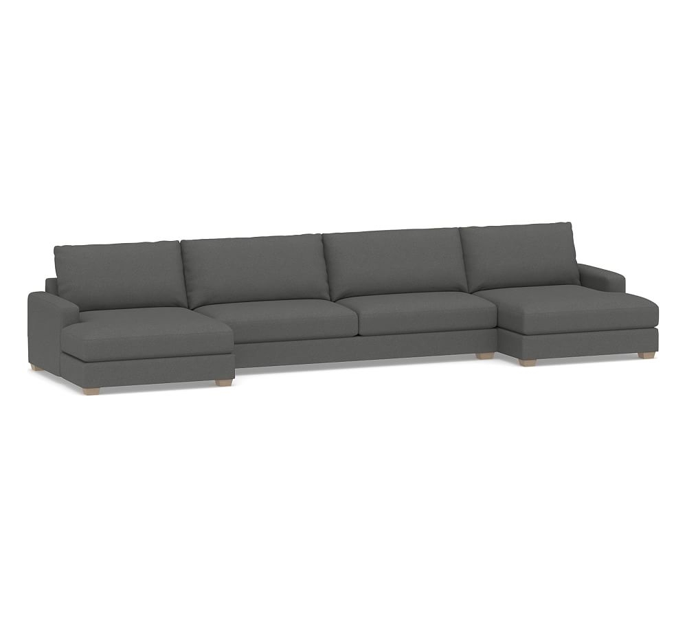 Canyon Square Arm Upholstered U-Double Chaise Sofa Sectional, Down Blend Wrapped Cushions, Park Weave Charcoal - Image 0