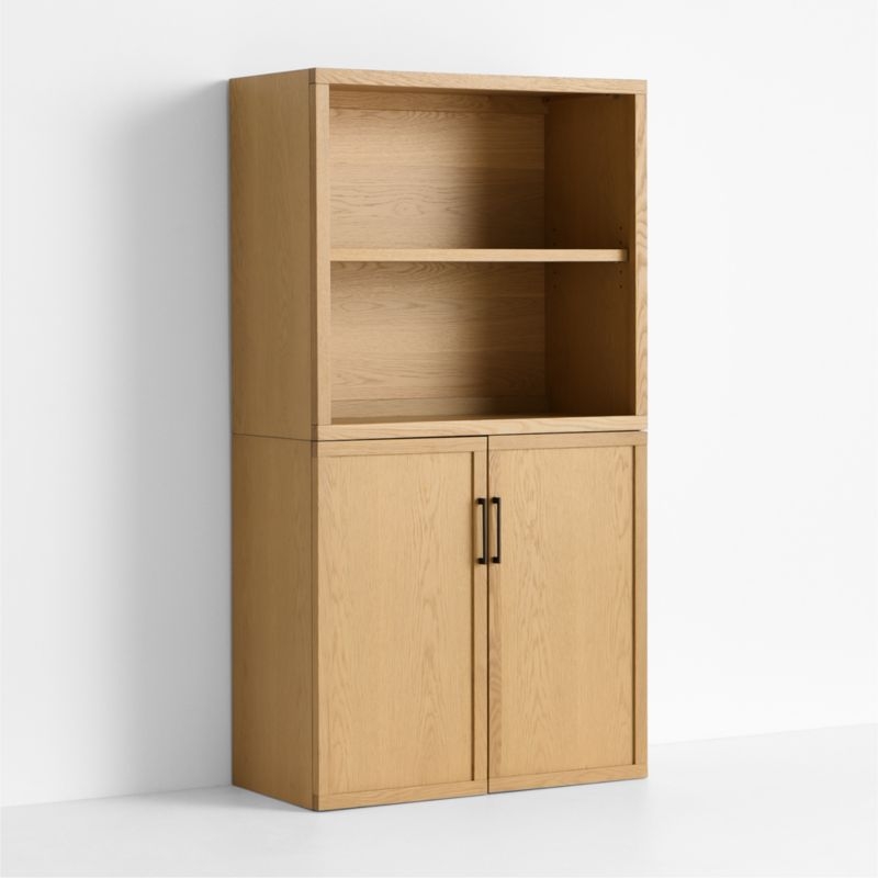 Oliver Modular Natural Oak Wood Kids Open Bookcase with Door - Image 2