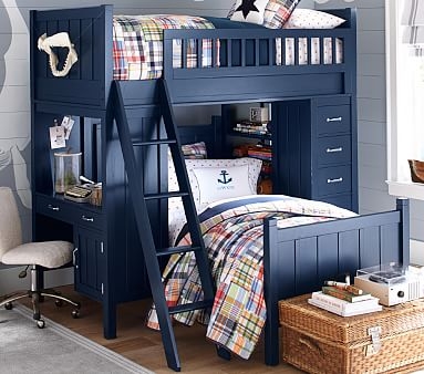 Camp Bunk System with Twin Low Footboard Bed, Navy, In-Home Delivery - Image 1