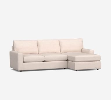 Pearce Modern Square Arm Upholstered Left Arm Loveseat with Chaise Sectional, Down Blend Wrapped Cushions, Performance Heathered Basketweave Navy - Image 3