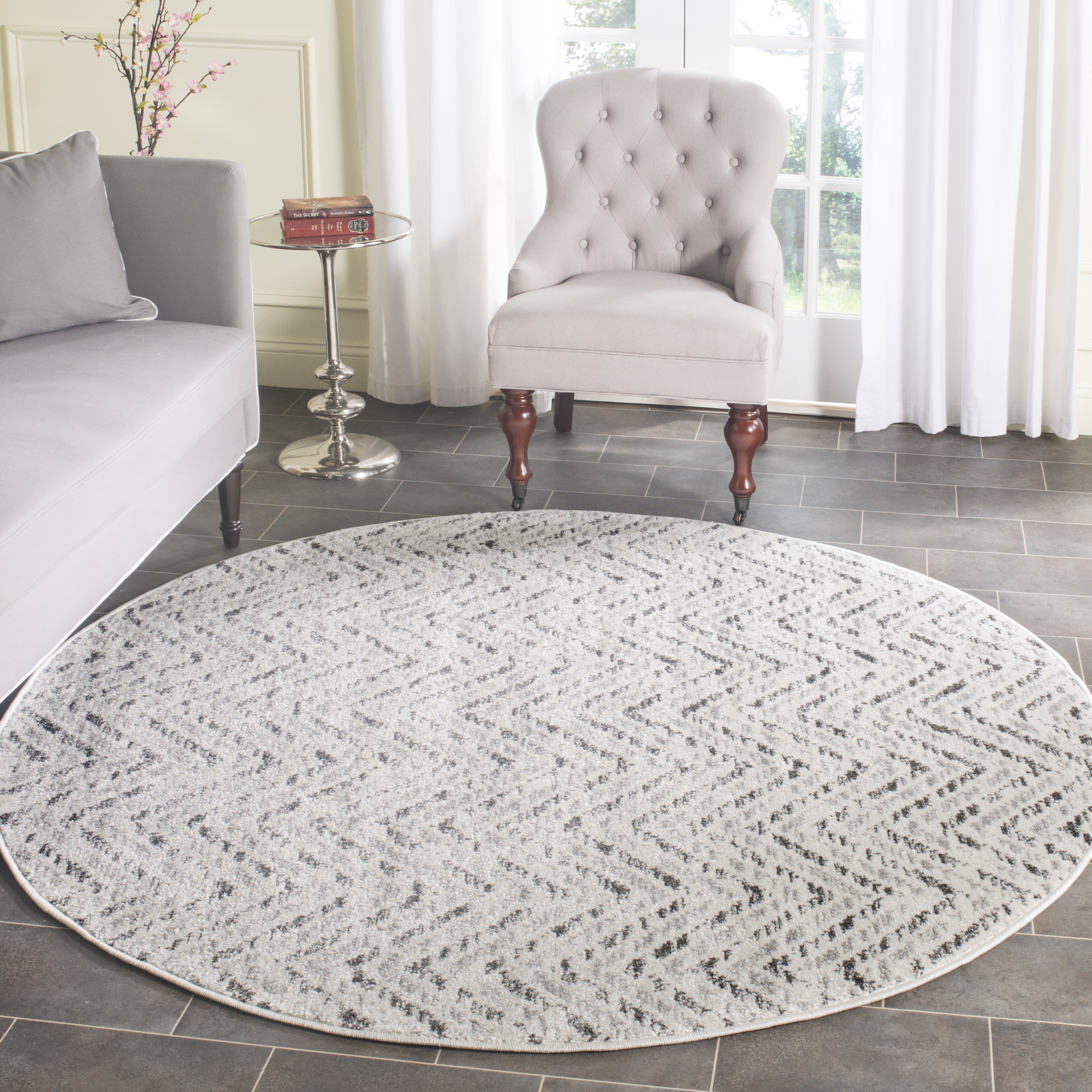 Arlo Home Woven Area Rug, ADR104N, Ivory/Charcoal,  6' X 6' Round - Image 1