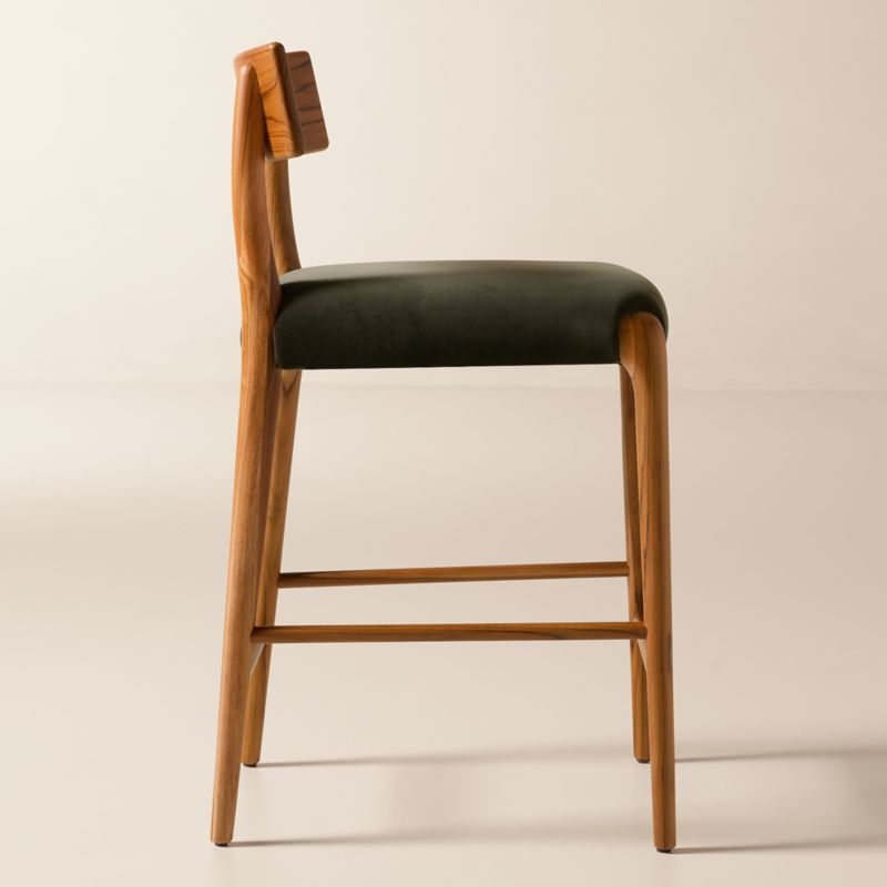 Savanna Teak Wood and Mink Brown Velvet Counter Stool - Image 2