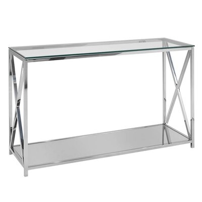 Ivy Bronx Swartz Collection Modern Style Steel Frame Tempered Glass Top Living Room Console Table, Silver - Image 0