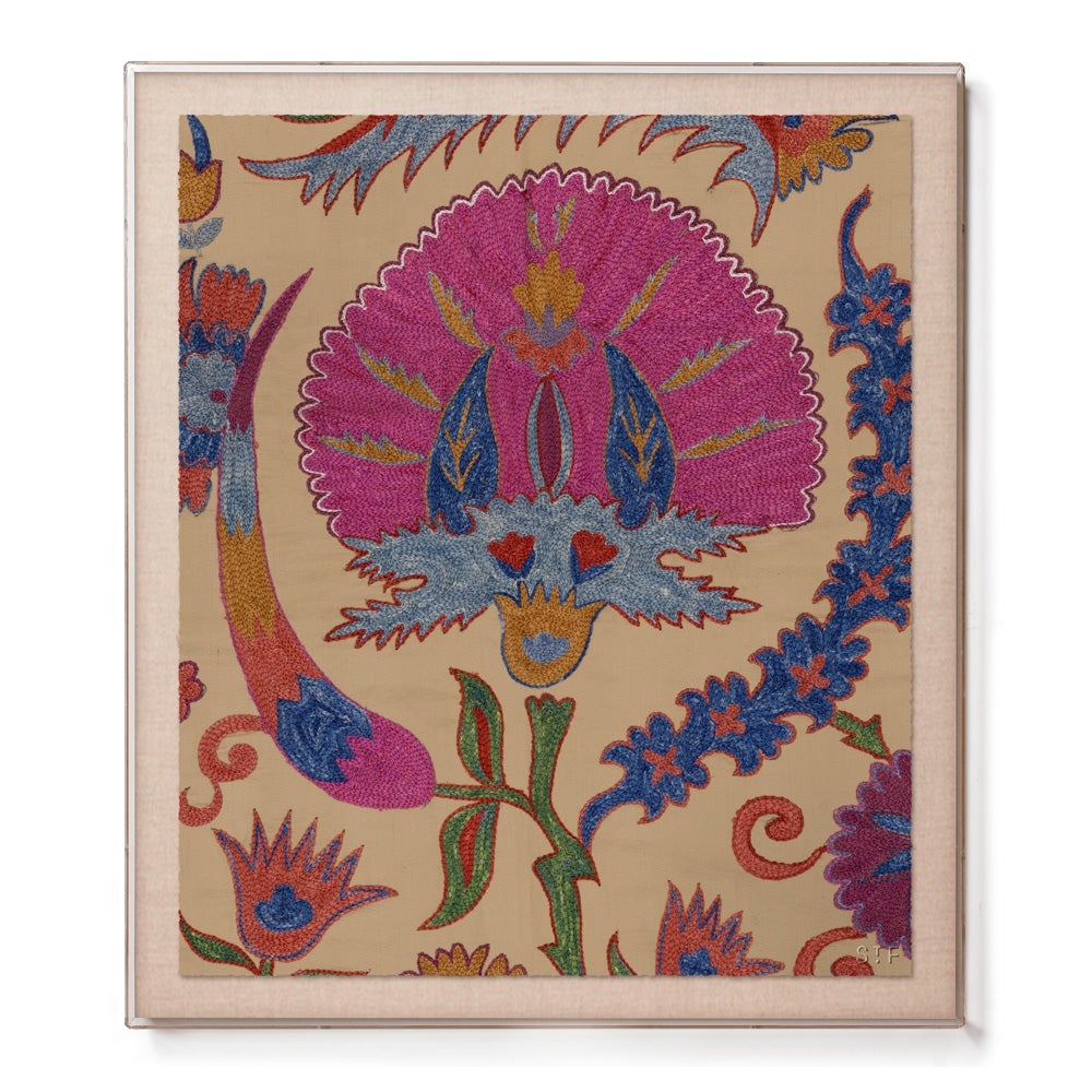 Bright Magenta Botanical Suzani Accent Framed Print - Image 0