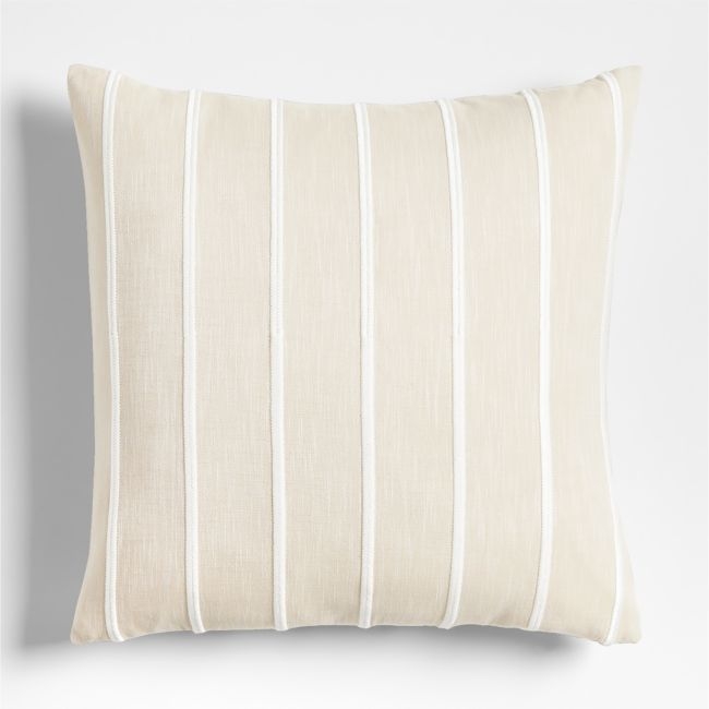 Como Cotton Embroidered Thin Stripe 23x23 Arctic Ivory Throw Pillow with Feather Insert - Image 0