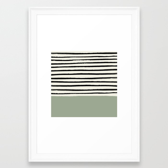 Sage Green X Stripes Framed Art Print by Leah Flores - Scoop White - SMALL-15x21 - Image 0