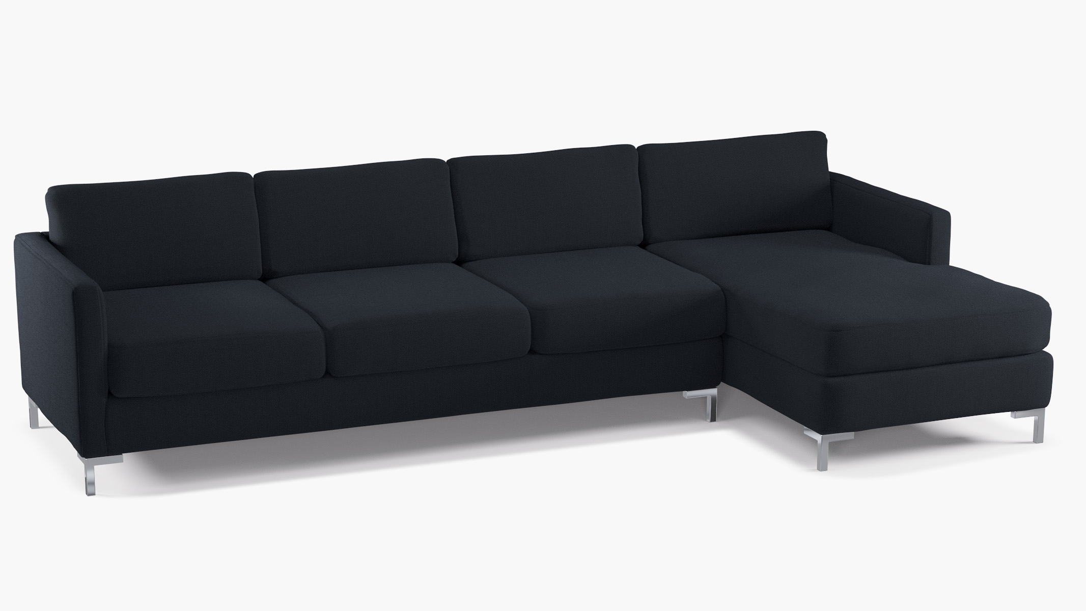 Modern Sectional, Right Facing, Navy Everyday Linen, Chrome L Leg - Image 1