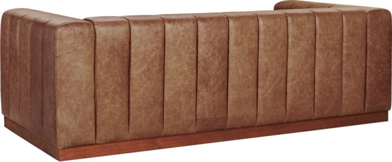 Forte 81" Channeled Saddle Leather Sofa with Walnut Base - Image 5