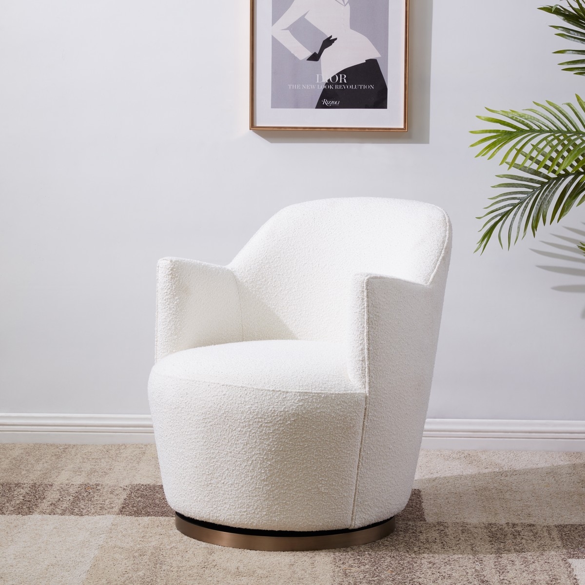 Christian Boucle Swivel Accent Chair - Ivory - Image 1