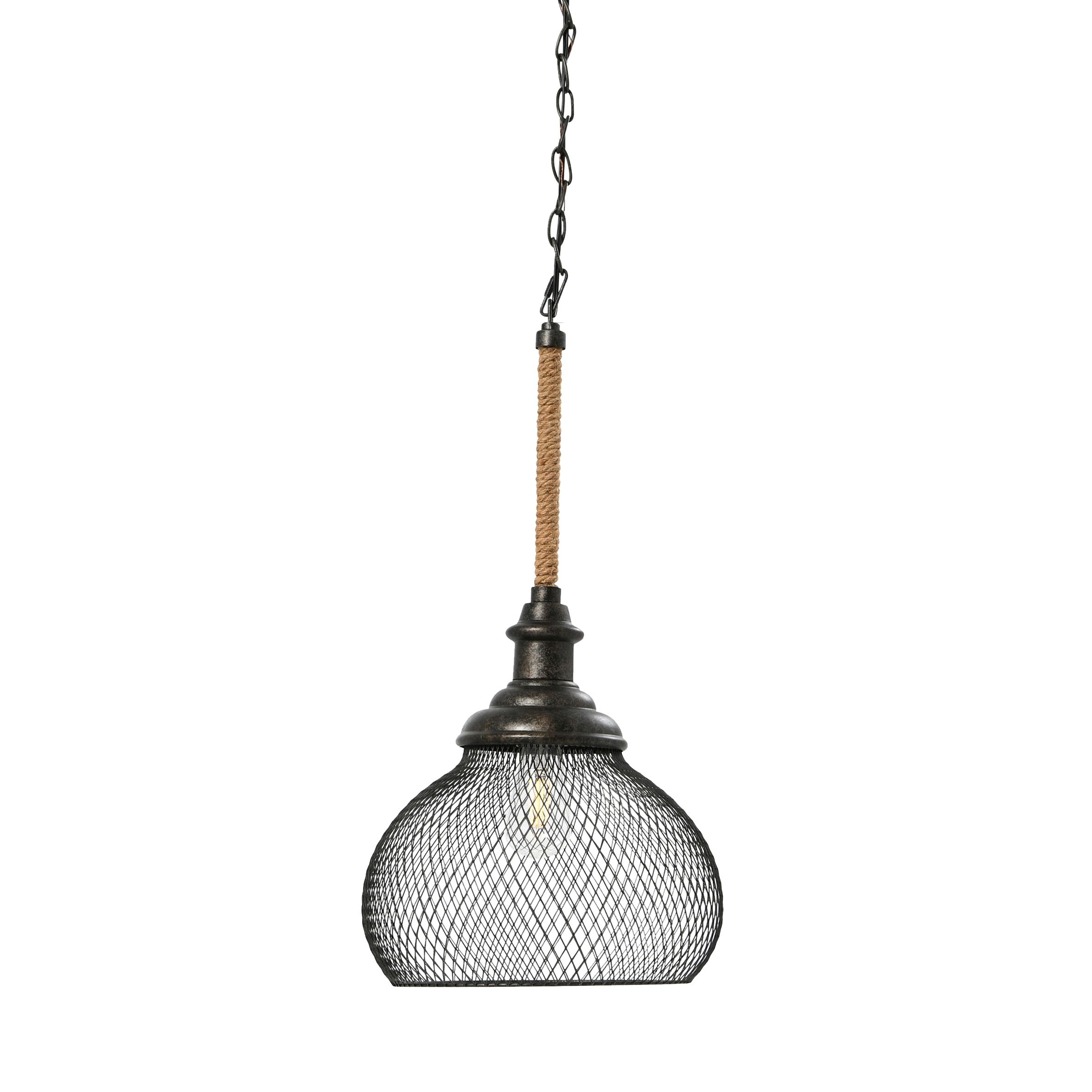 Robert Stevenson Lighting Martha - Woven Metal and Natural Rope Ceiling Light, Black - Image 0