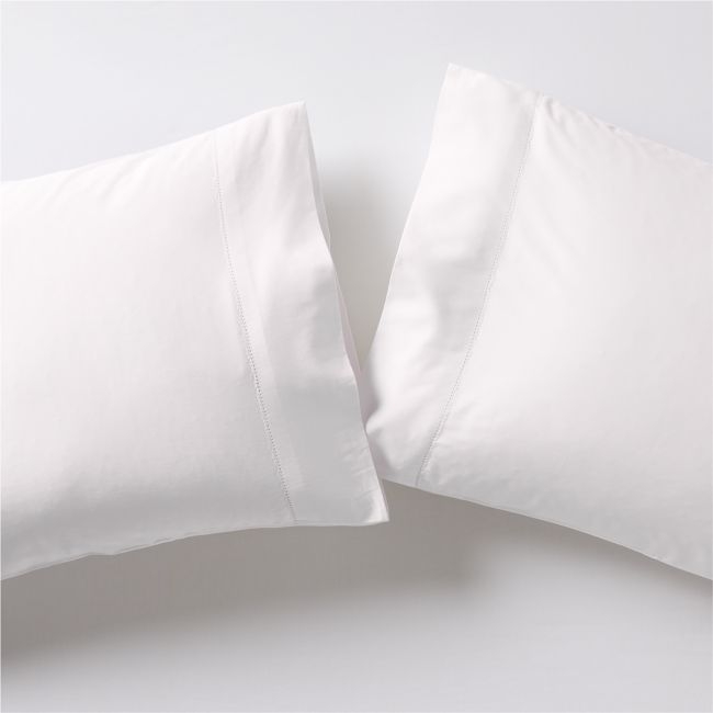 Serene Washed Organic Cotton Sateen White King Pillowcases, Set of 2 - Image 0