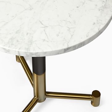 White Marble Round Bistro Table, 24", Branch Dining, Dark Bronze + Blackened Brass - Image 1