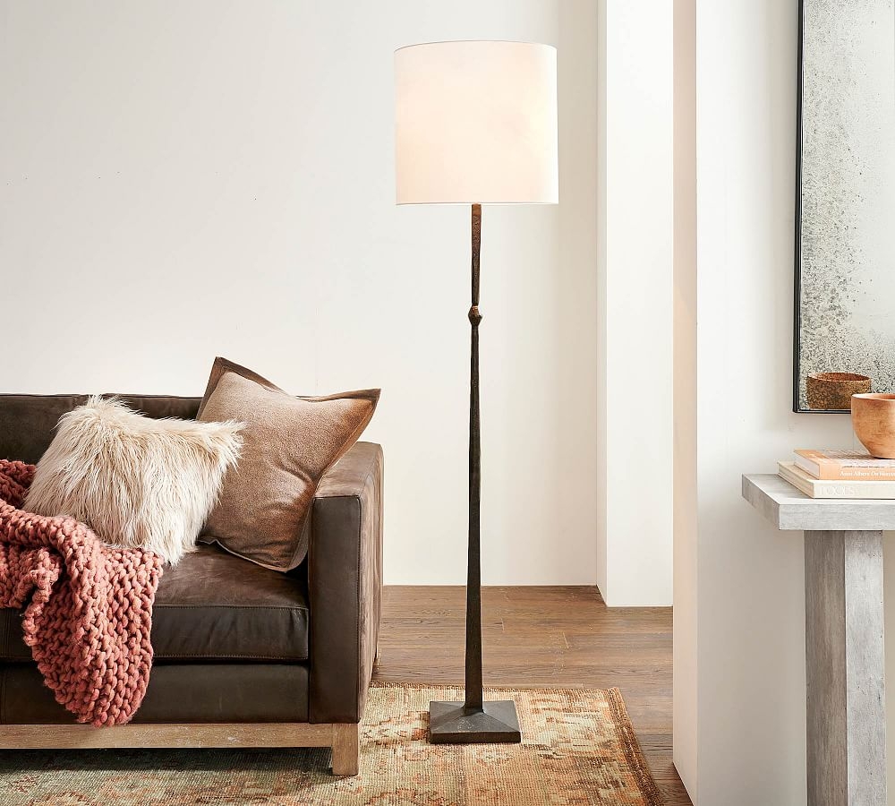 Porter Metal Floor Lamp, Bronze with Elongated Gallery Shade, White - Image 0