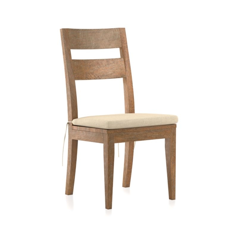 Basque Light Brown Wood Dining Side Chair with Natural Cushion - Image 3
