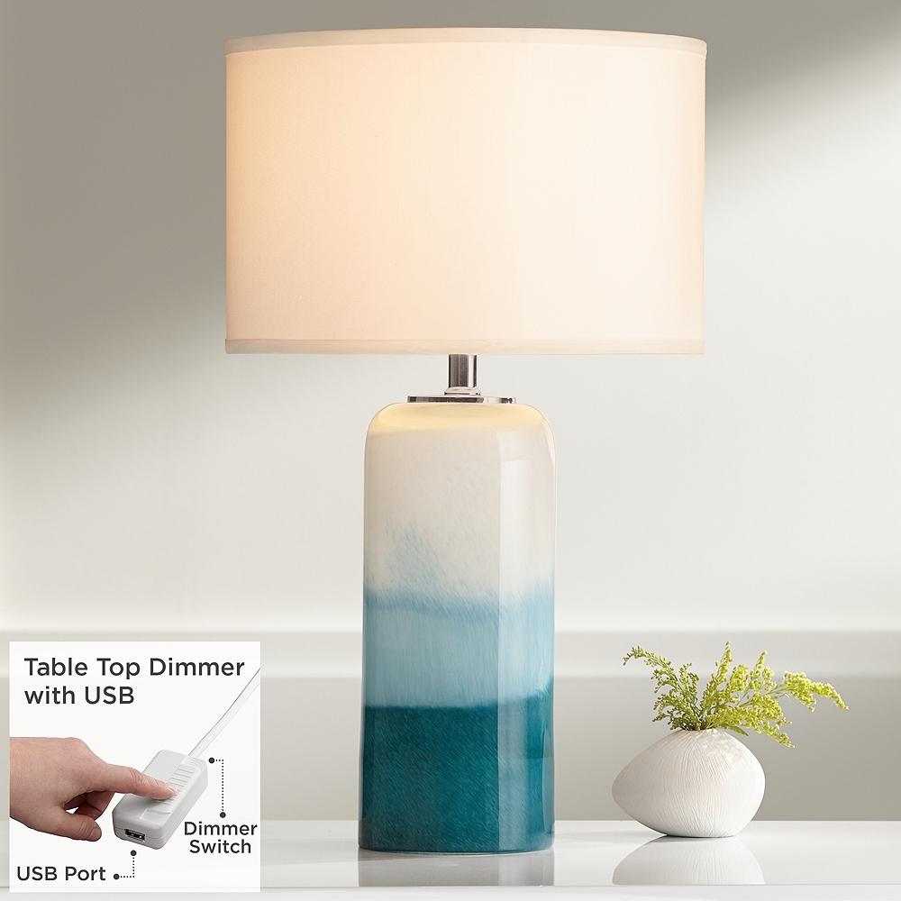 Possini Euro Roxanne 25" Blue Glass Night Light Lamp with USB Dimmer - Image 0