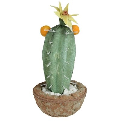 12" Southwestern Style Green Potted Artificial Cactus with Flowers - Image 0