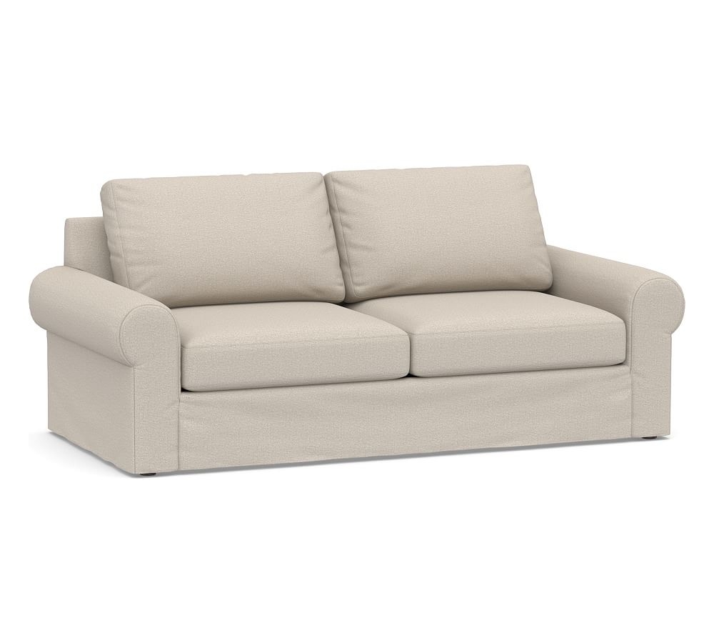 Big Sur Roll Arm Slipcovered Sofa 84", Down Blend Wrapped Cushions, Performance Chateau Basketweave Oatmeal - Image 0