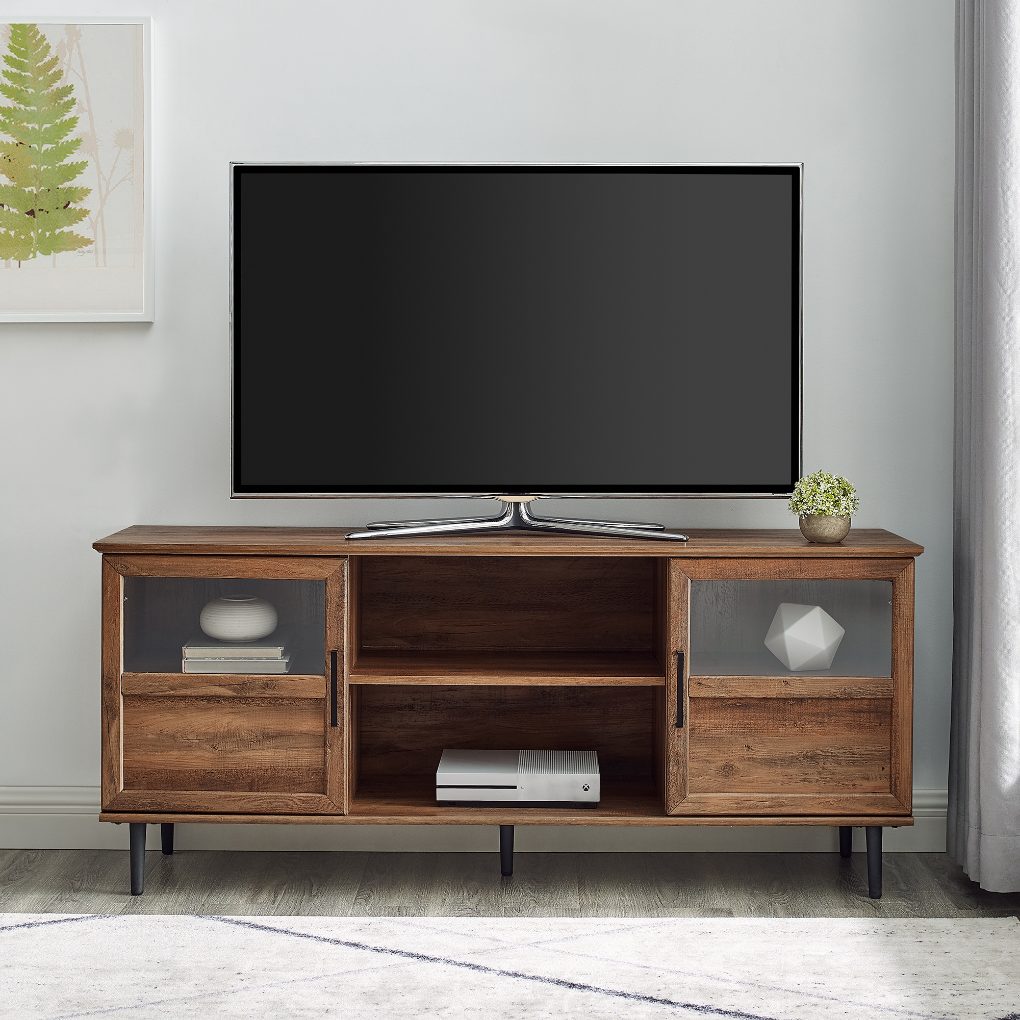 Owen 58" Glass and Wood Split Panel Door TV Console - Rustic Oak - Image 5