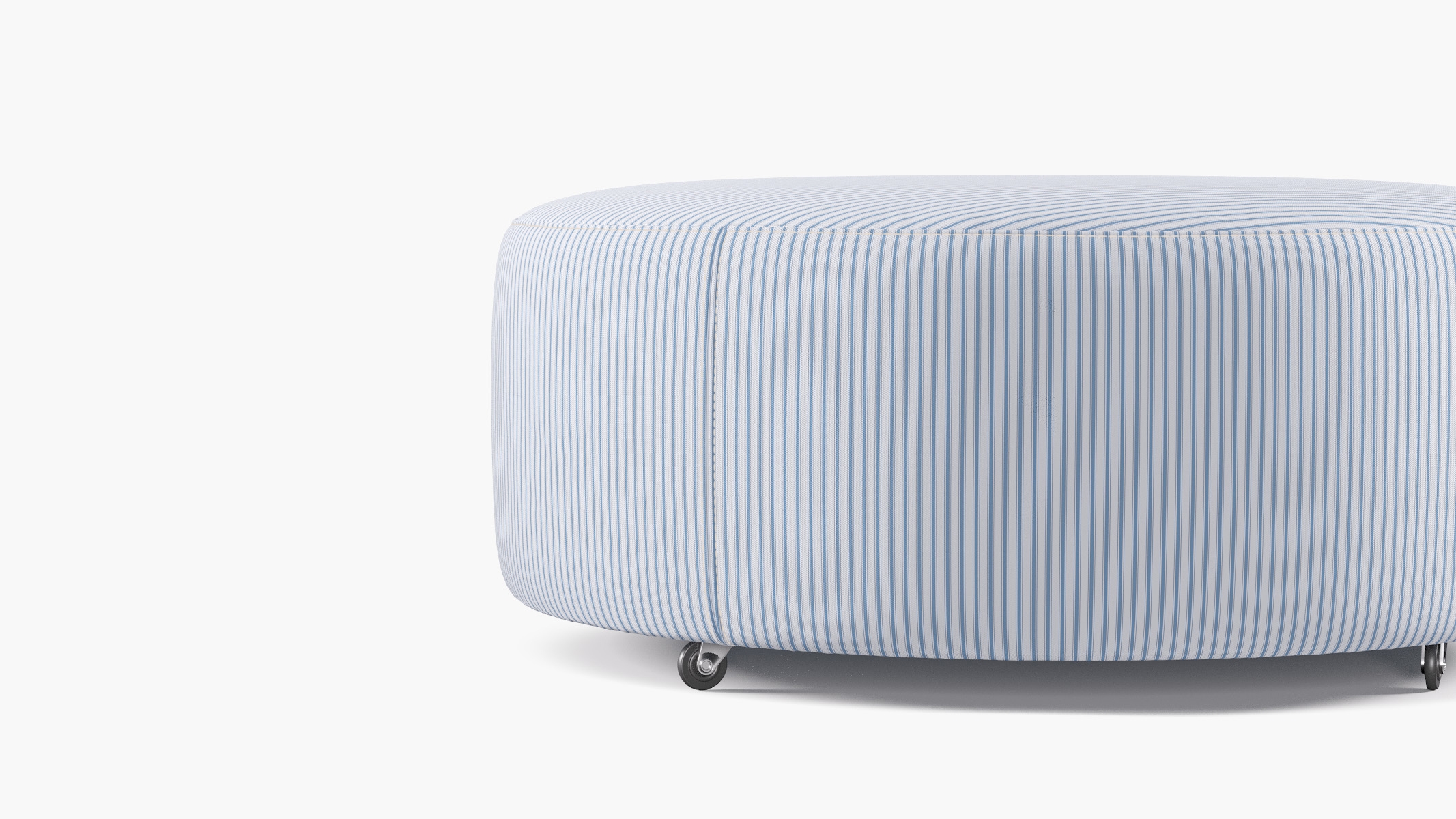 Round Cocktail Ottoman, Cornflower Classic Ticking Stripe - Image 1
