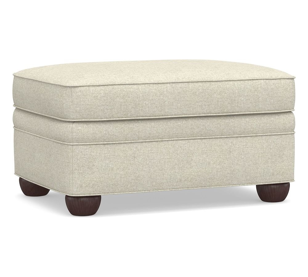 Chesterfield Upholstered Ottoman, Polyester Wrapped Cushions, Performance Heathered Basketweave Alabaster White - Image 0