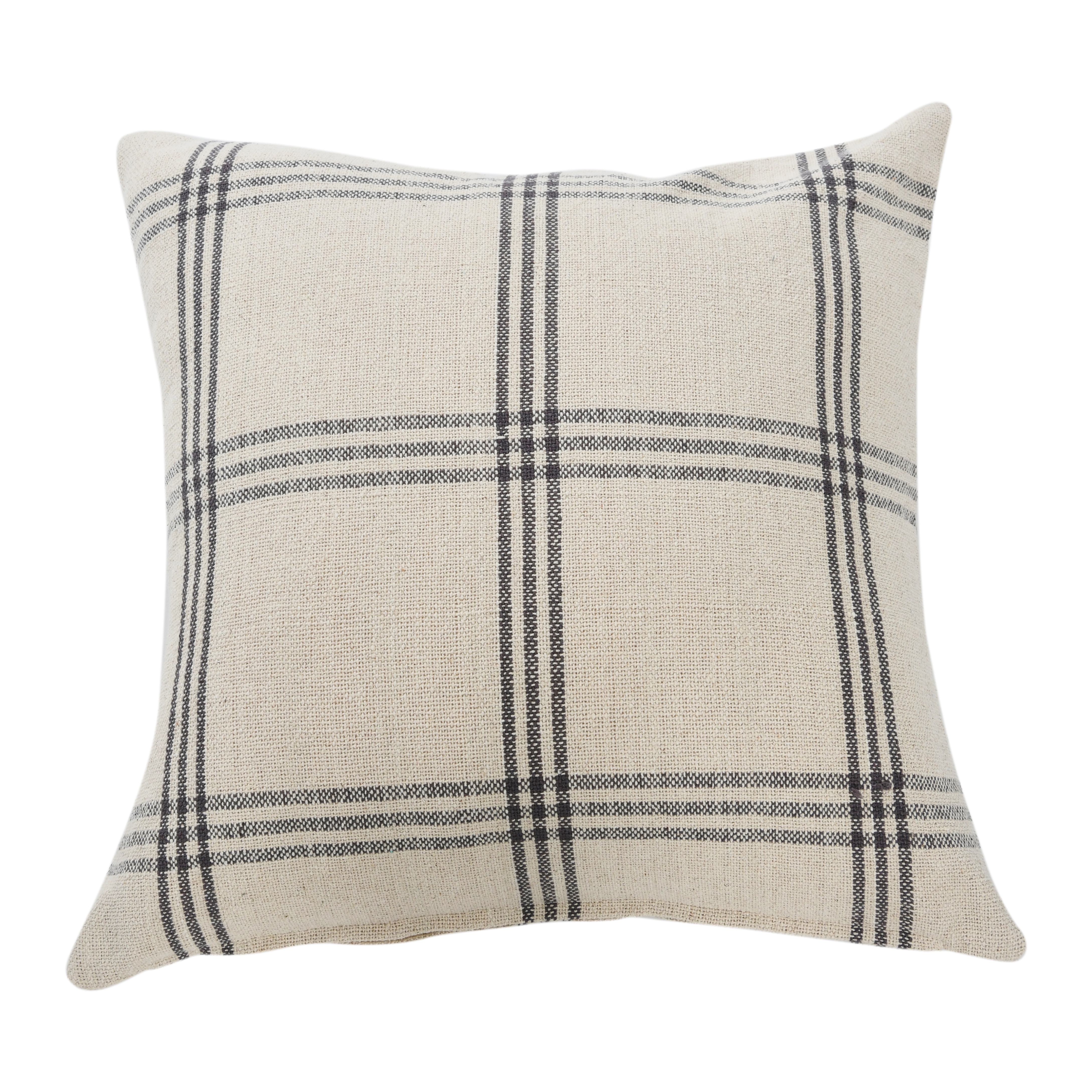 Square Plaid Cotton Pillow, Grey - Image 0