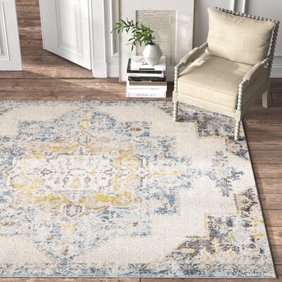 Walker Distressed Oriental Bright Yellow Area Rug - Image 1