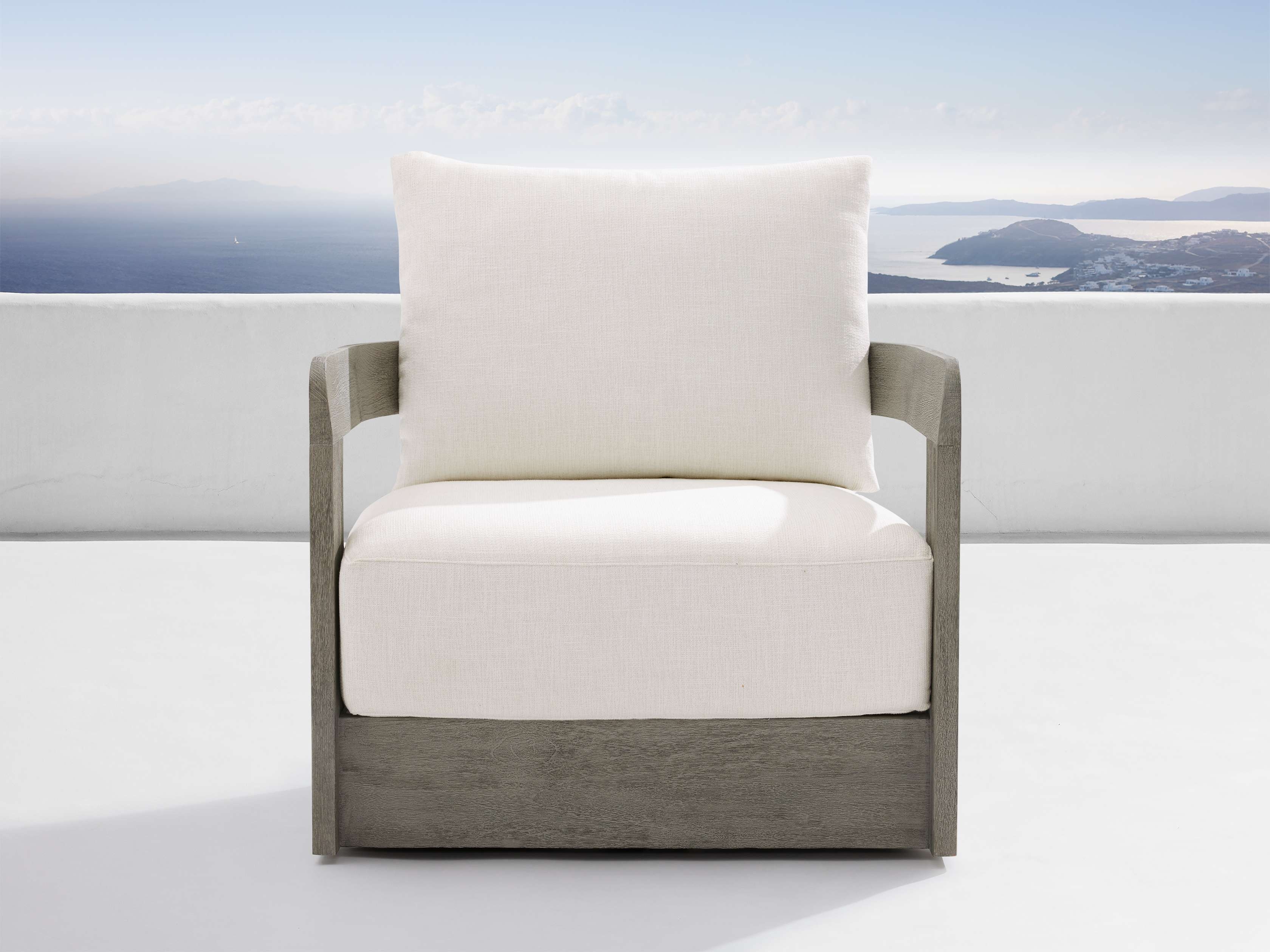 Milos Outdoor Swivel Chair in Wood Gray  Eden Snow - Image 0
