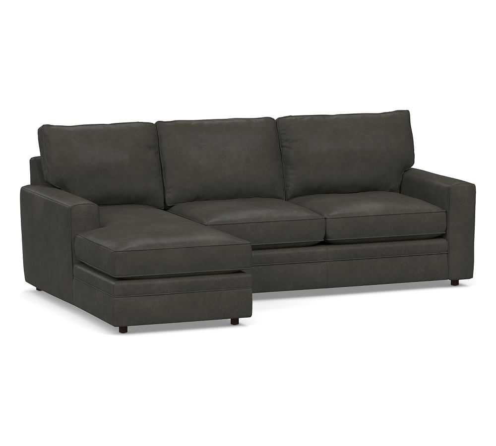 Pearce Square Arm Leather Right Arm 2-Piece Loveseat with Chaise Sectional, Polyester Wrapped Cushions, Churchfield Ebony - Image 0