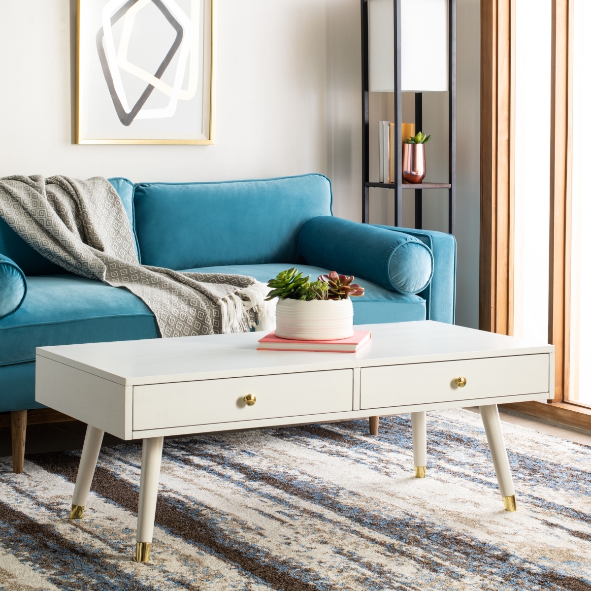 Levinson Gold Cap Coffee Table - White / Gold - Safavieh - Image 1