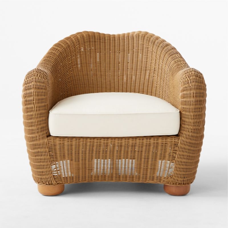 Bacio Light Brown All-Weather Rattan Outdoor Lounge Chair with White Sunbrella® Cushions - Image 2