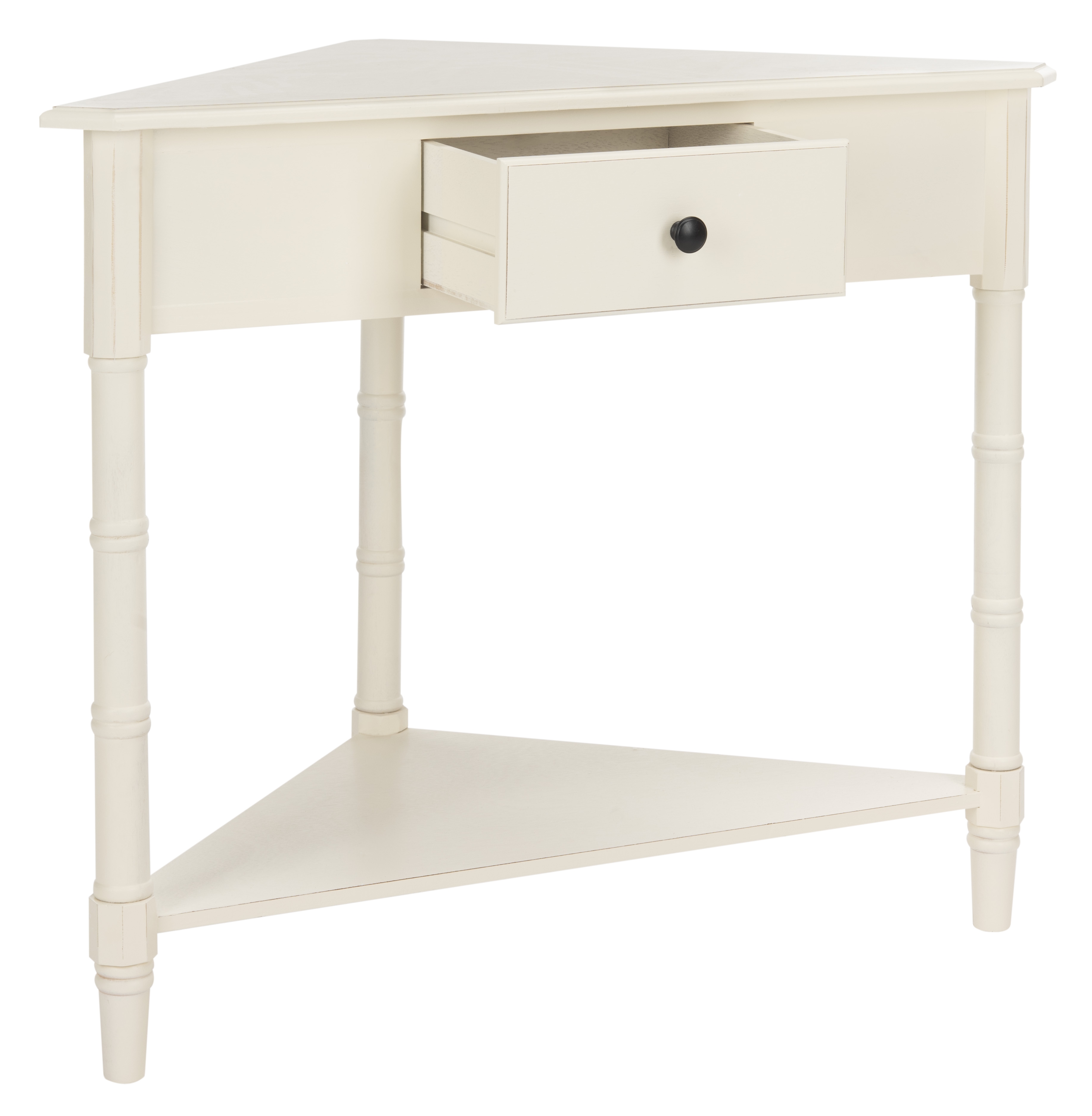 Gomez Corner Table With Storage Drawer - Distressed Cream - Safavieh - Image 1