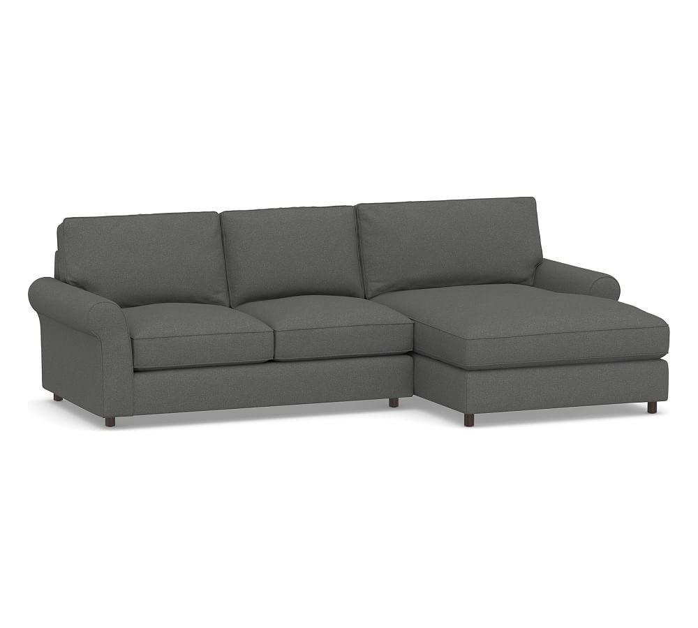 PB Comfort Roll Arm Upholstered Left Arm Loveseat with Double Chaise Sectional, Box Edge Memory Foam Cushions, Park Weave Charcoal - Image 0