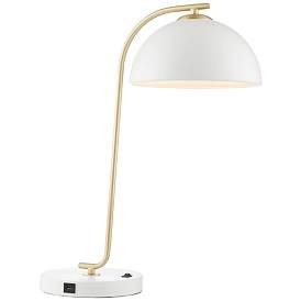 Lite Source Roden 22 1/4" White and Antique Brass Modern USB Desk Lamp - Image 0