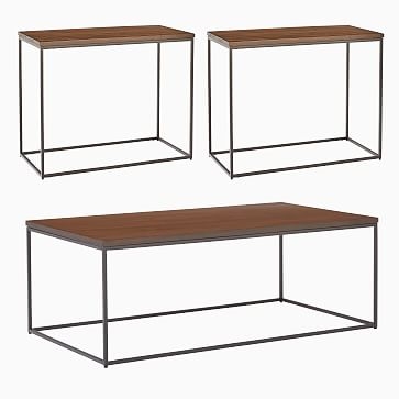 Streamline Coffee Table & 2 Side Tables Set, Glass, Dark Walnut/Antique Bronze - Image 0