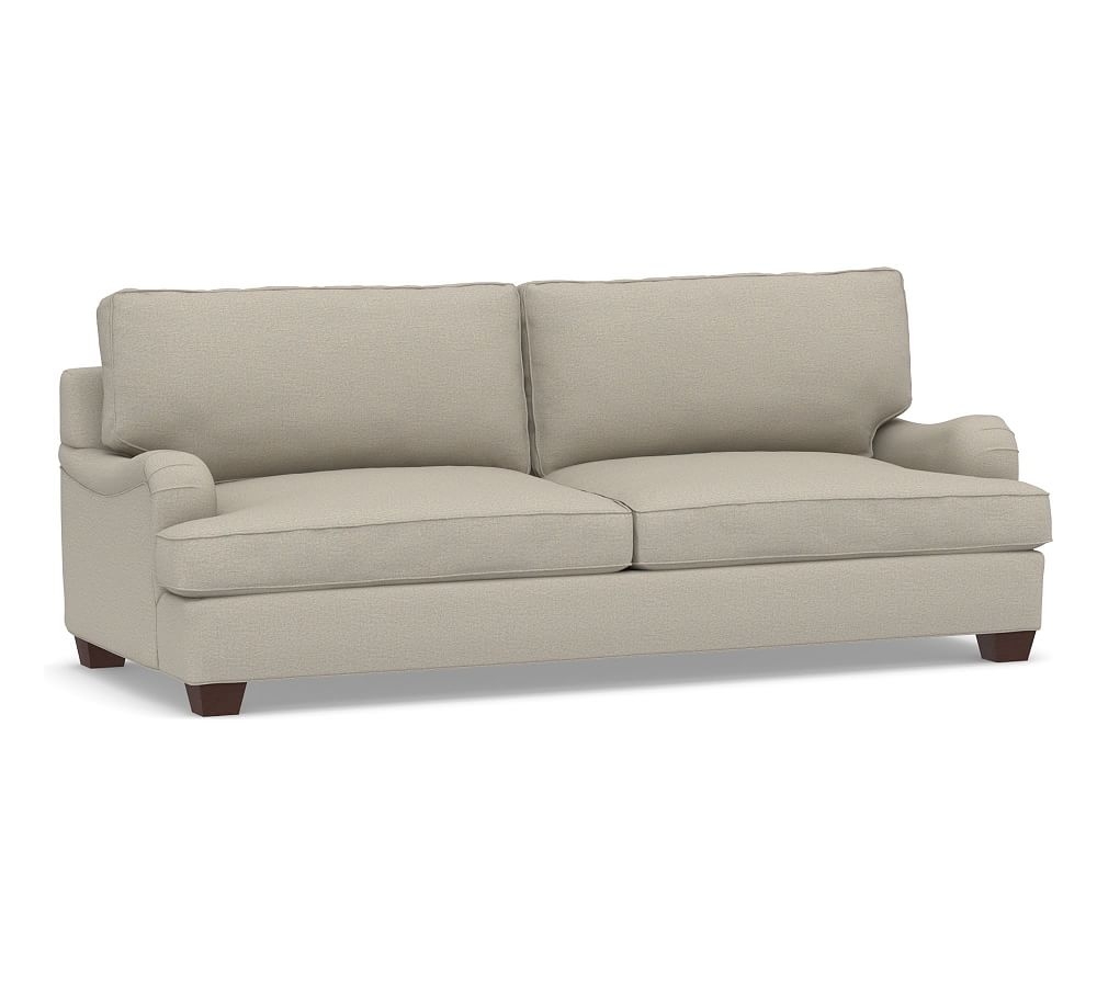 PB English Upholstered Grand Sofa, Down Blend Wrapped Cushions, Performance Boucle Fog - Image 0