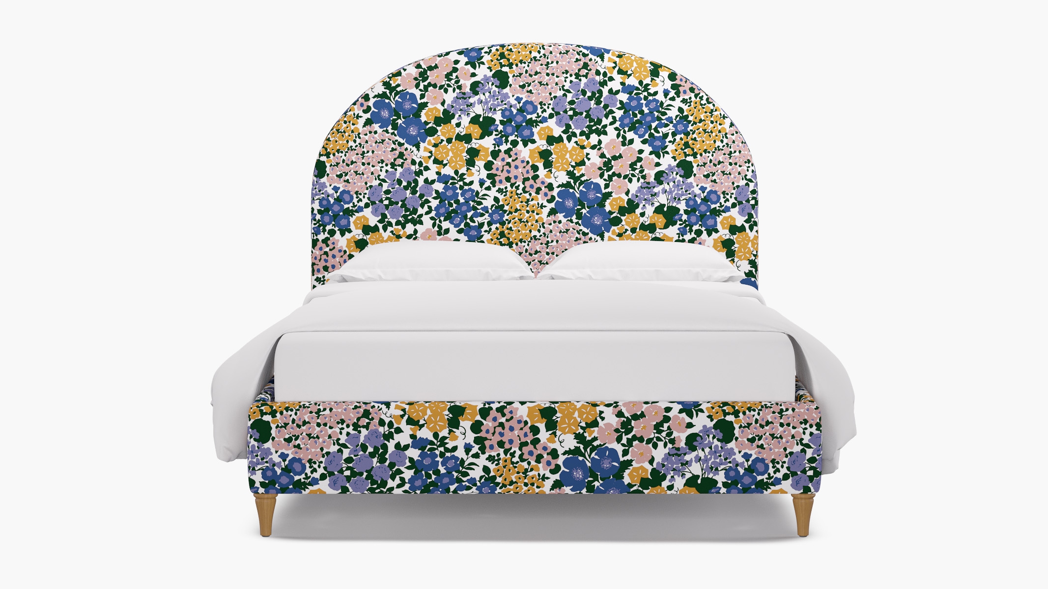 Demilune Bed, Lavender Million Flowers, Natural Decorative Tapered Leg, Twin - Image 0