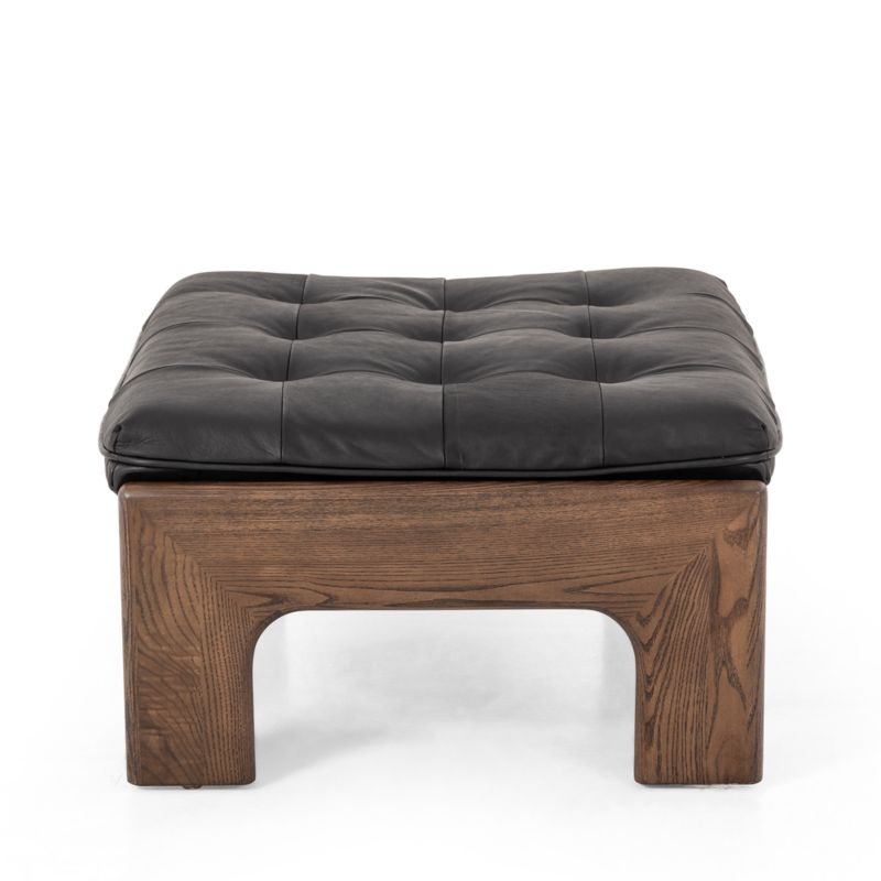 Halston Tufted Black Leather Ottoman - Image 2