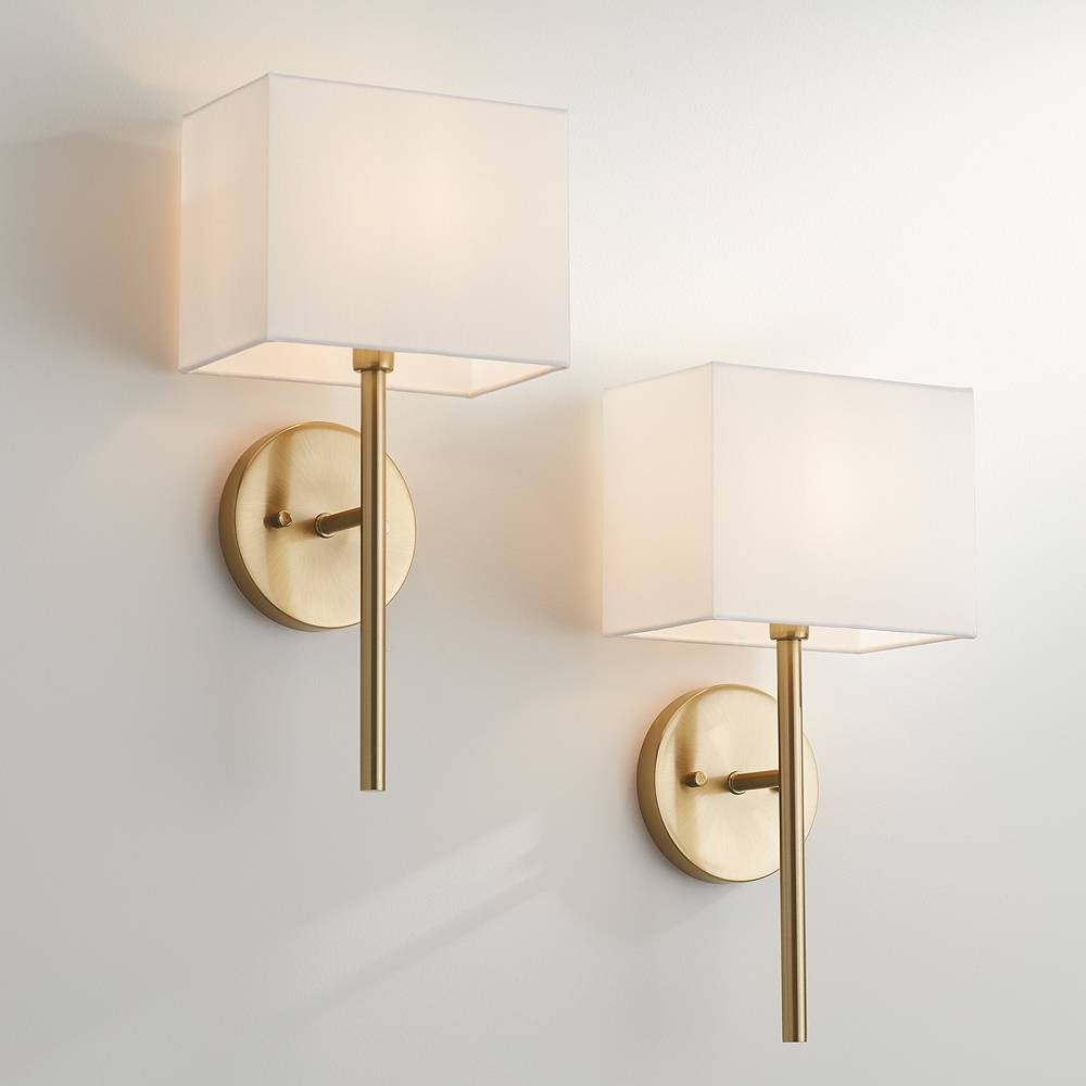 Possini Euro Favreau 16 1/4" High Warm Brass Wall Sconce Set of 2 - Image 0