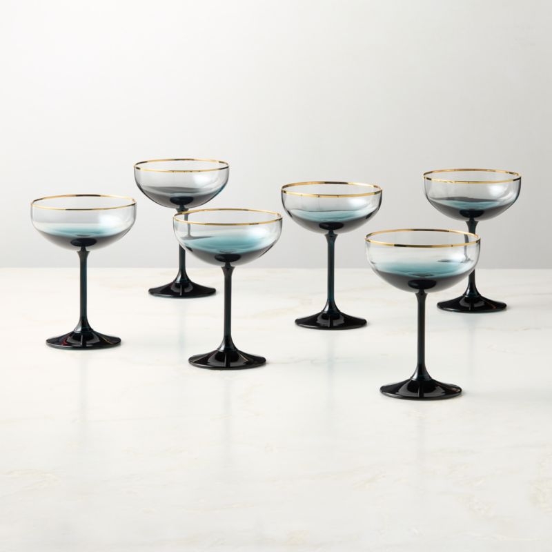 Marie Blue with Gold Rim Coupe Glasses Set of 6 - Image 5