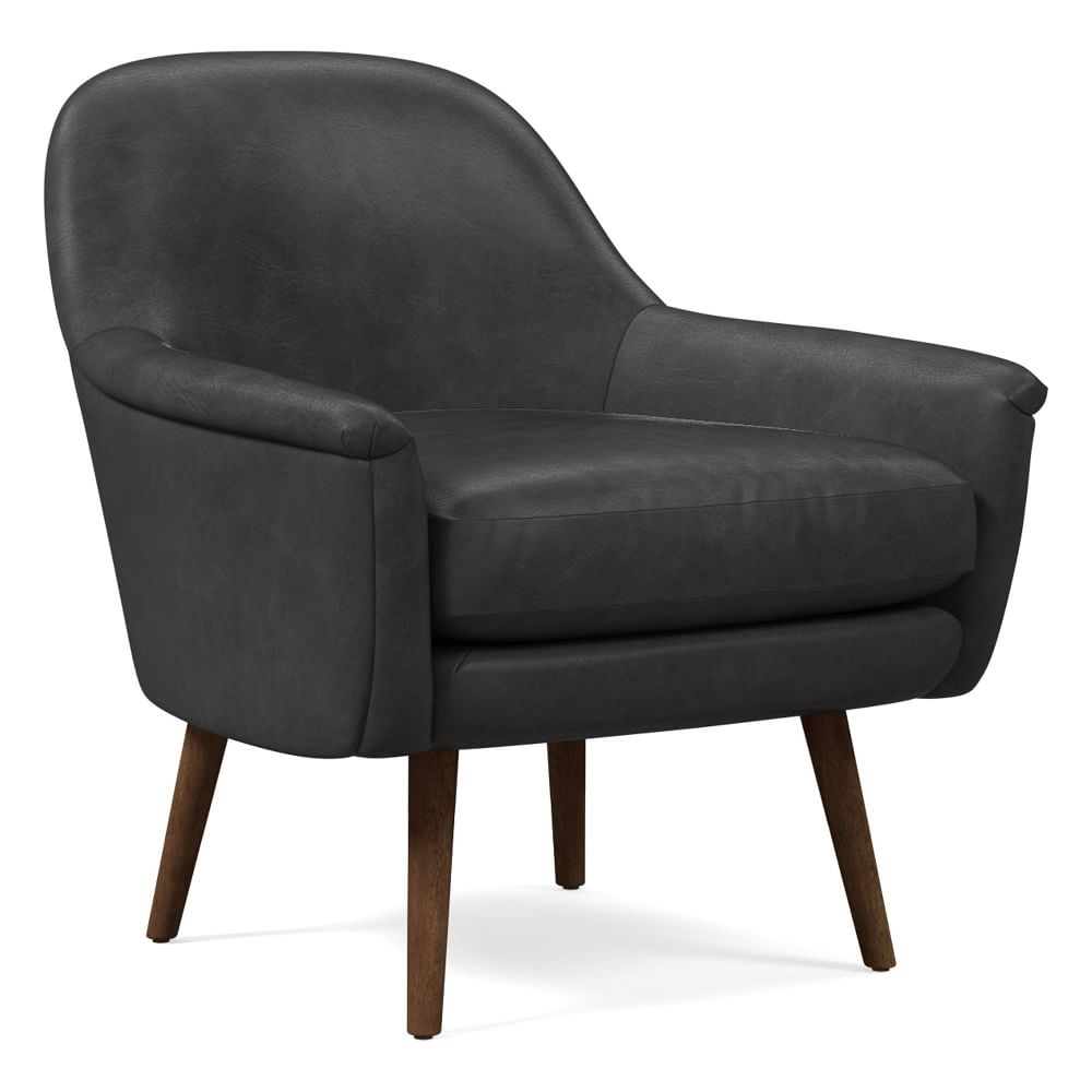 Phoebe Midcentury Chair, Poly, Weston Leather, Cinder, Pecan - Image 0