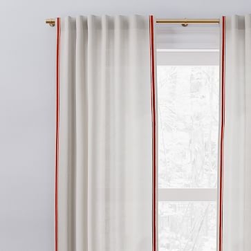European Flax Linen Embroidered Stripe Curtain, Natural/Terracotta , 48"x84" - Image 3
