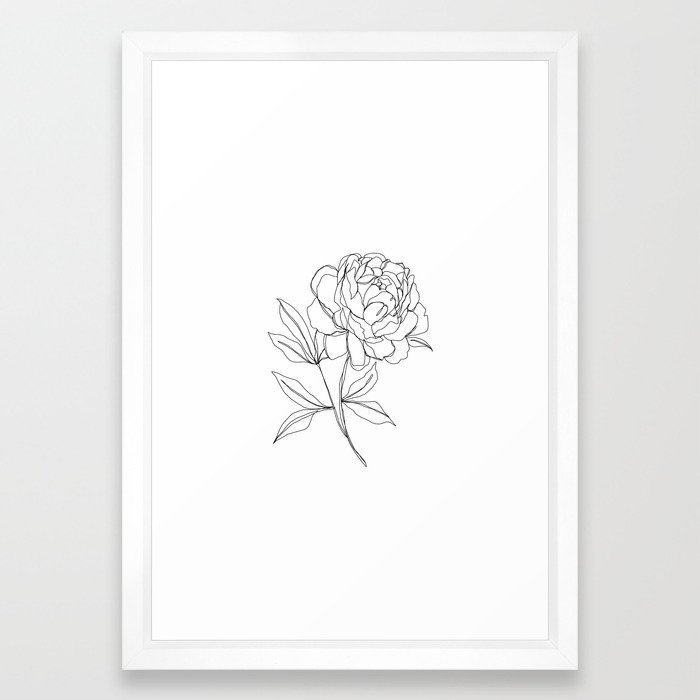 Botanical Illustration Line Drawing - Peony Framed Art Print by The Colour Study - Vector White - SMALL-15x21 - Image 0